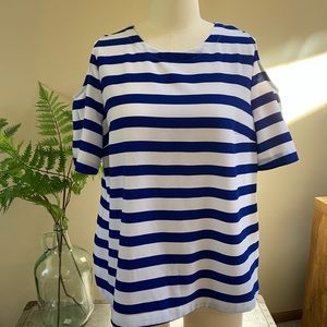 Stylus nautical stripe cold shoulder top